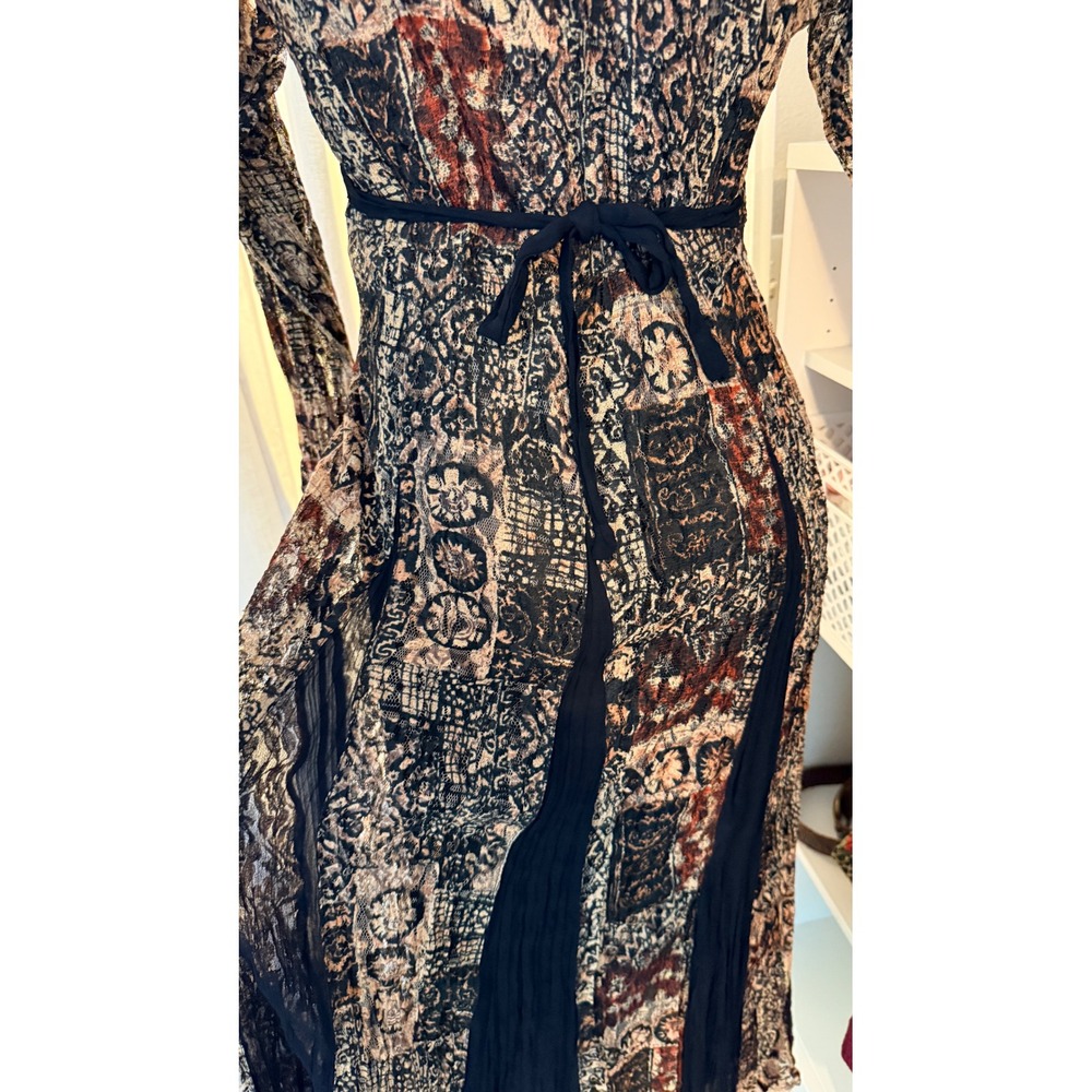 Nostalgia Vintage Whimsigoth Maxi Dress Brown Black Lace Patchwork Print Medium - Picture 13 of 16